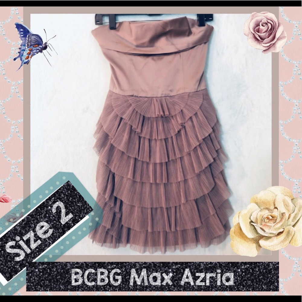 BCBGMaxAzria Satin Scalloped Strapless Mini Dress